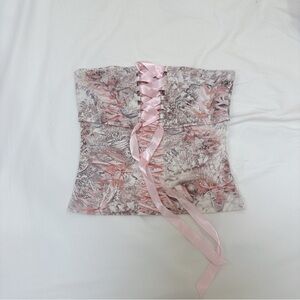 Pink and Gray Lace-Up Corset Top